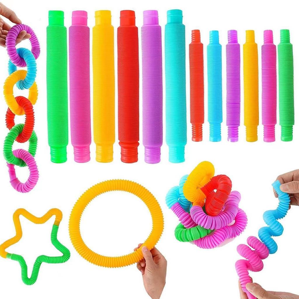 Colorful Pop Tube Rainbow Fidget Toy Telescopic Tube Stress Relief Toy Plastic Stretch Pipe  Plastic Sensory Decompression Toy