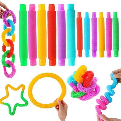 6PCS Mini Color Plastic Bellows Squeeze Toy Pull Telescopic Tube Popular Sensory Toys Adult Restless Children Decompression Vent