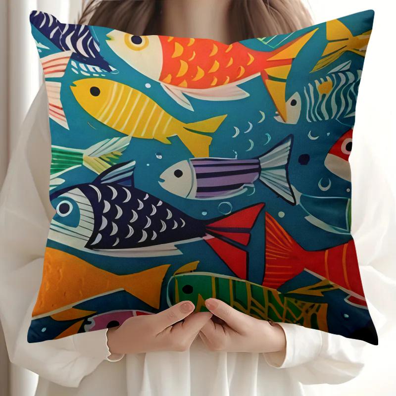 Double Sided Vibrant Fish Pattern Soft Throw Pillow Cover For Bed Sofa And Chair Home Accent Decoration