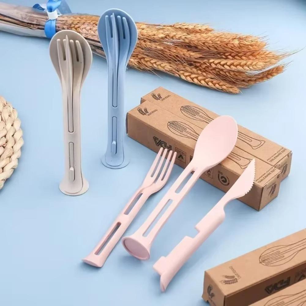 3Pcs/Set High Quality Portable Tableware Set 3 In 1 Reusable Picnic Dinnerware Set Detachable Camping Tableware