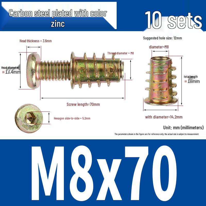 Flat Head Hex Socket Screws & Pre-embedded Nut Set for Wooden Bed Connectors