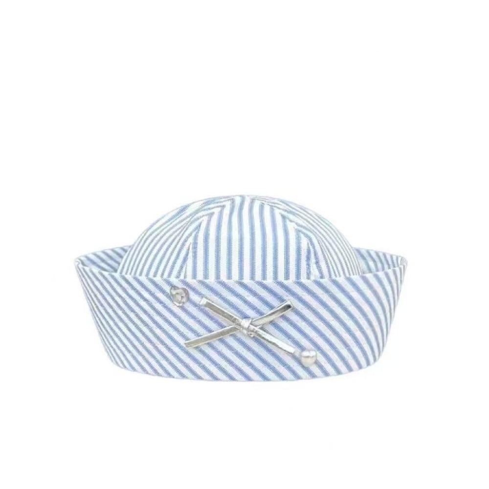 Y2K Niche Stripe Bow Sailor Hat Diamond-Encrusted Breathable Flipped Brim Beret Comfortable Stripe Sailor Hat Women