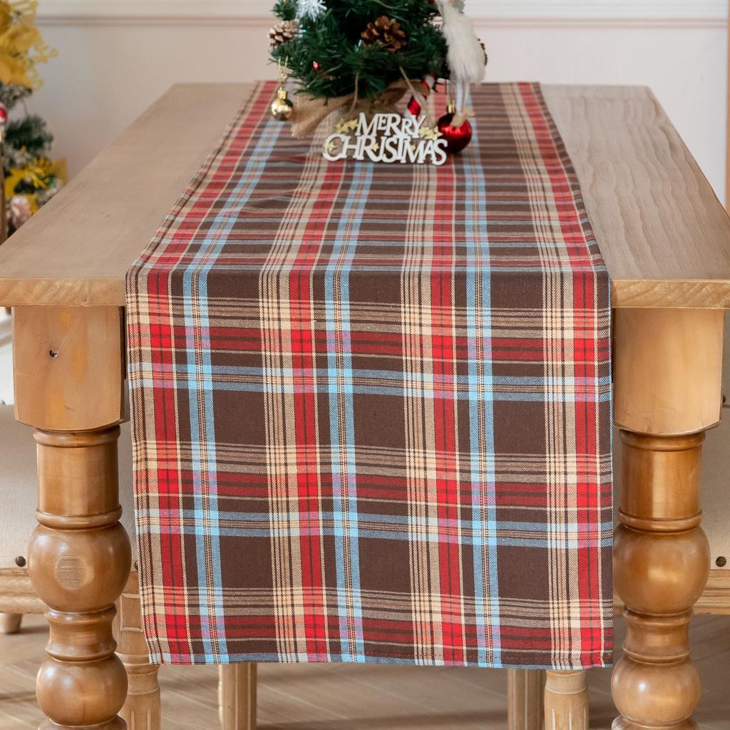 Christmas Table Runner,Red Black Grid Christmas Home Decoration For Festival Gifts Table Cover Runner