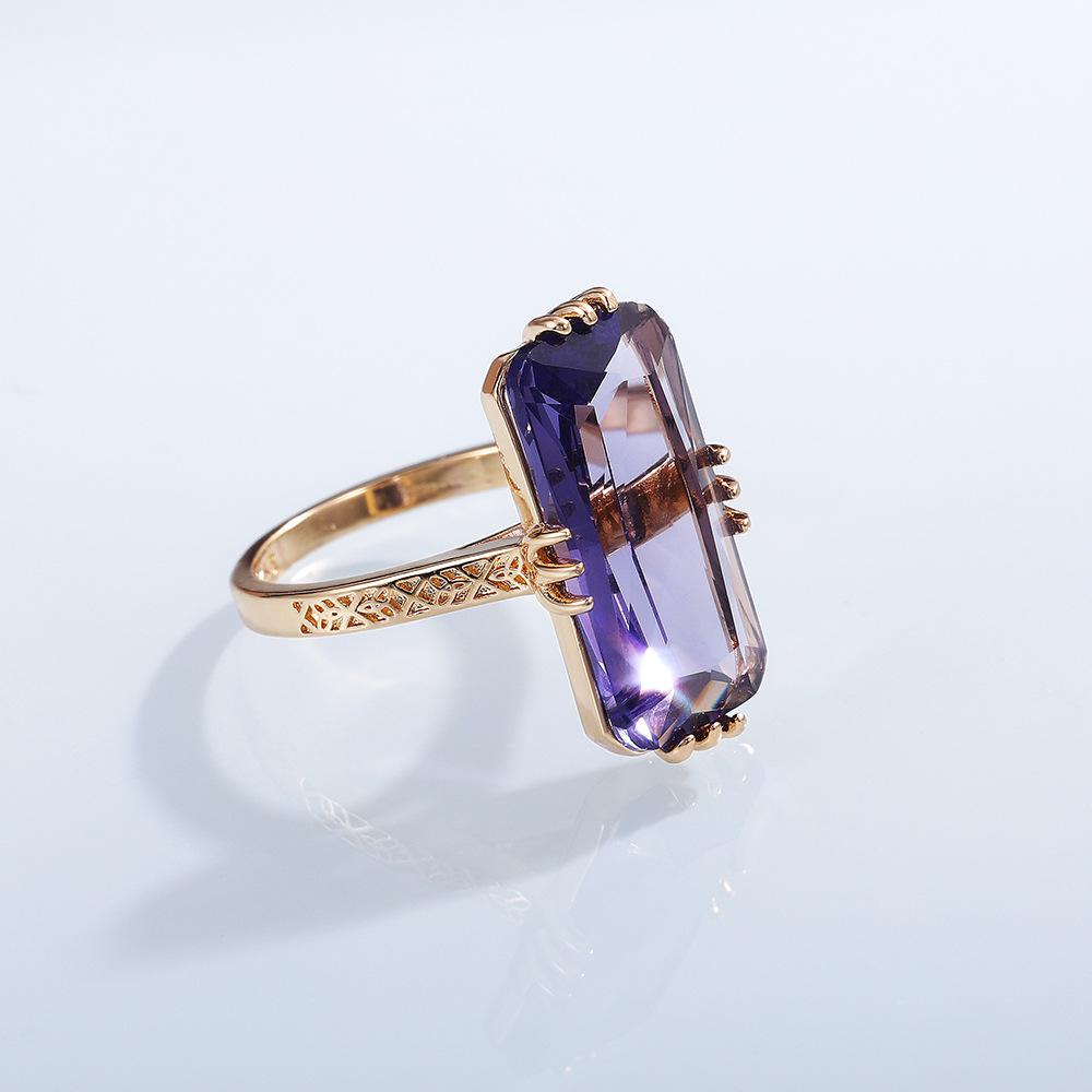 Boho Super Big Amethyst Ring Cushion Cut Gold Engagement Wedding Ring for Women Bridal Party  Birthday Gift