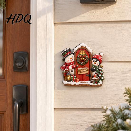 Christmas Hanging Ornaments Door Ornament Wooden Wall Mounted Festive Sign 2D Holiday Gift for Family Flat Art Home Entrance Decor Santa Claus