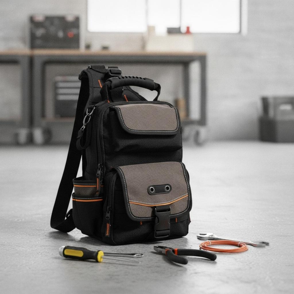MultiCompartment Tool Bag Compact with Shoulder Strap Padded for Technicians, Electricians,