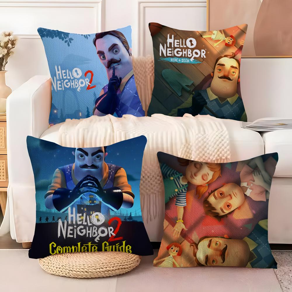 Lustiges Horrorspiel H-Hello Neighbor 2 Kissenbezug Leinen Kissenbezug Sofa Heimdeko Kissenhülle Kissenbezug