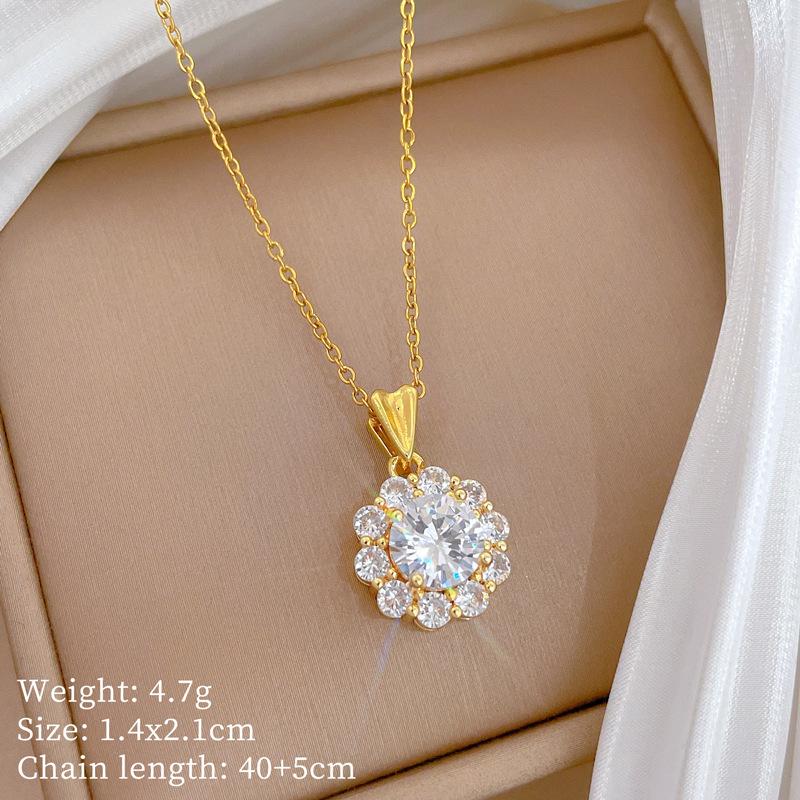 

Luxury Bling Zircon Flower Pendant Necklace for Women Stainless Steel Chain Trendy Flower Jewelry Accessory Birthday Gifts