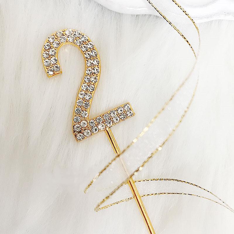 1PC Number"0-9" Cake Topper Gold Diamond-studded Cake Topper for Dessert Anniversary Birthday Party Decoration Wedding Supplies