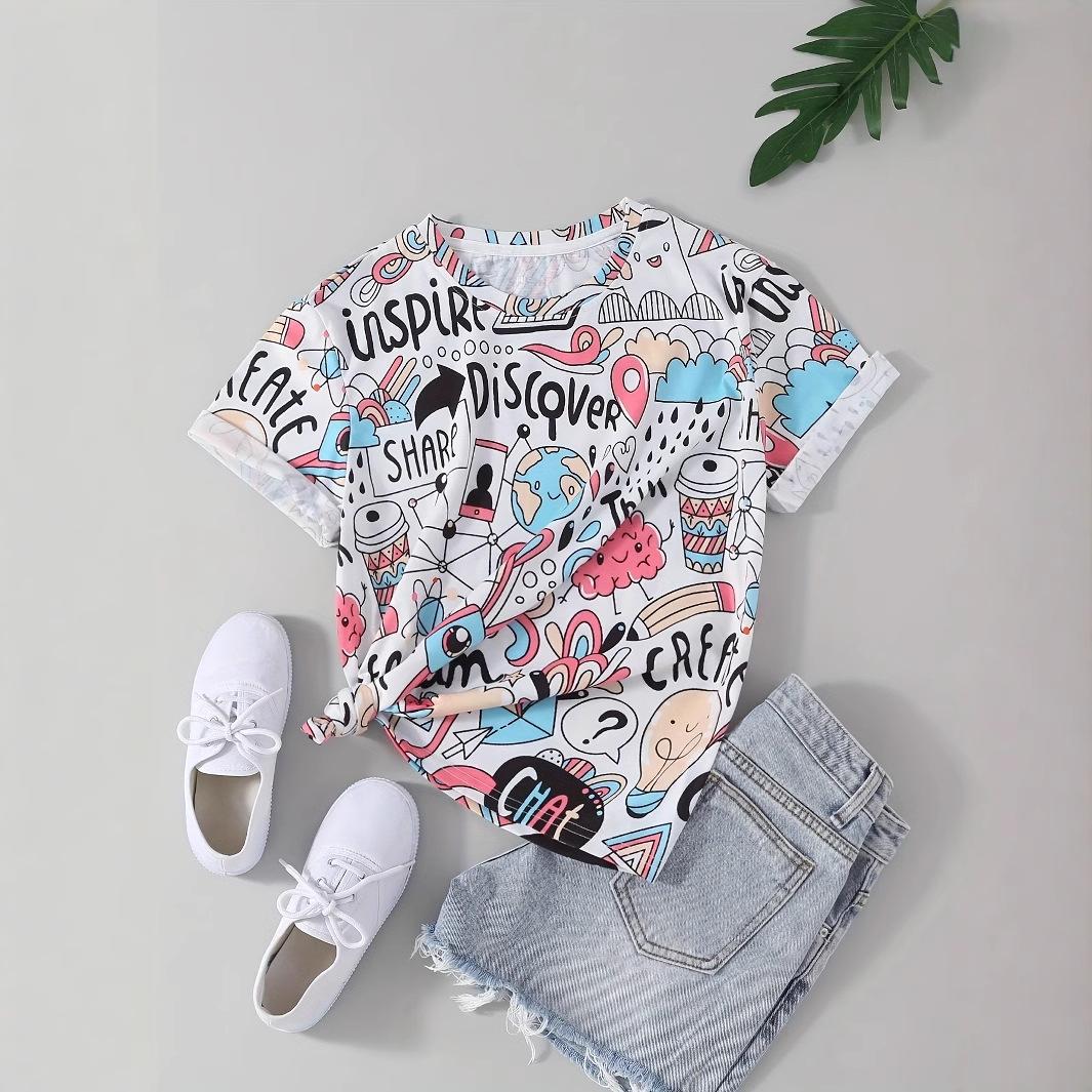 

Women s American Cartoon Anime Crew Neck Short Sleeve Casual T-Shirt L
