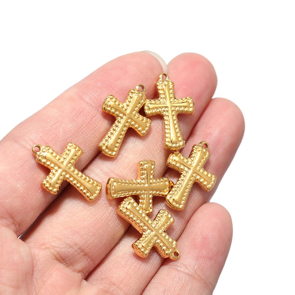 5pcs Stainless Steel Casting Cross Charms DIY Religious Jewelry Pendant Vintage Necklace Making Chokers Findings Supplies