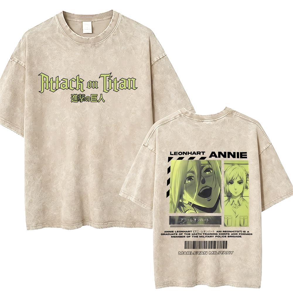 Washed Vintage Anime Attack on Titan Tshirts Eren Jaeger Graphic Tshirt Men Women Manga Retro Oversized Short Sleeve T Shirts