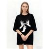 Oversized T Shirt Black Skeleton Hands Graphic Print Casual Streetwear Top for Women