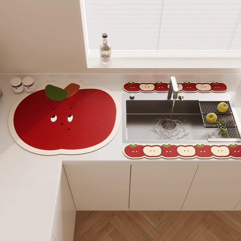 3PC Kitchen Faucet Diatomaceous Earth Water Stopper Drain Mat Bathroom Countertop Absorbent Mat Long Narrow Edge Coaster