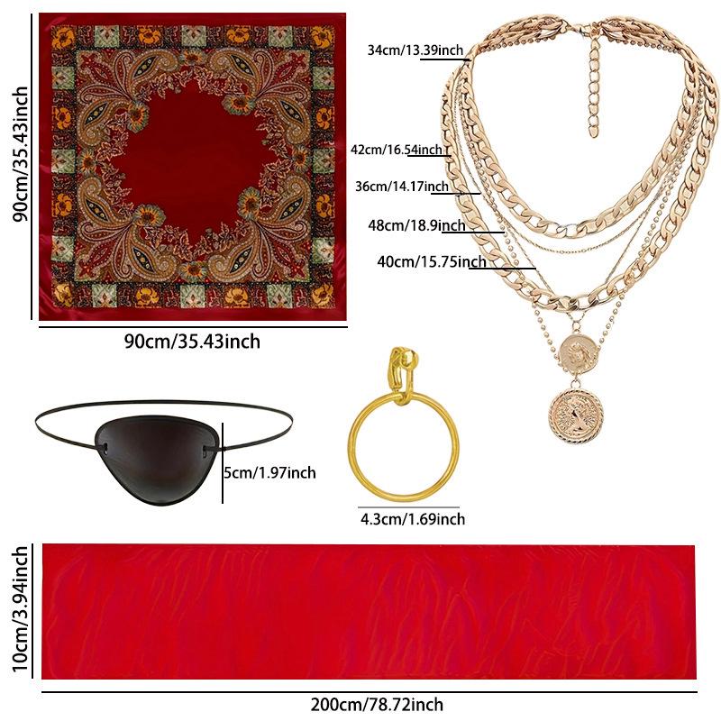 Halloween Cosplay Pirate Accessory Set: Headscarf, Belt, Necklace, Bracelet