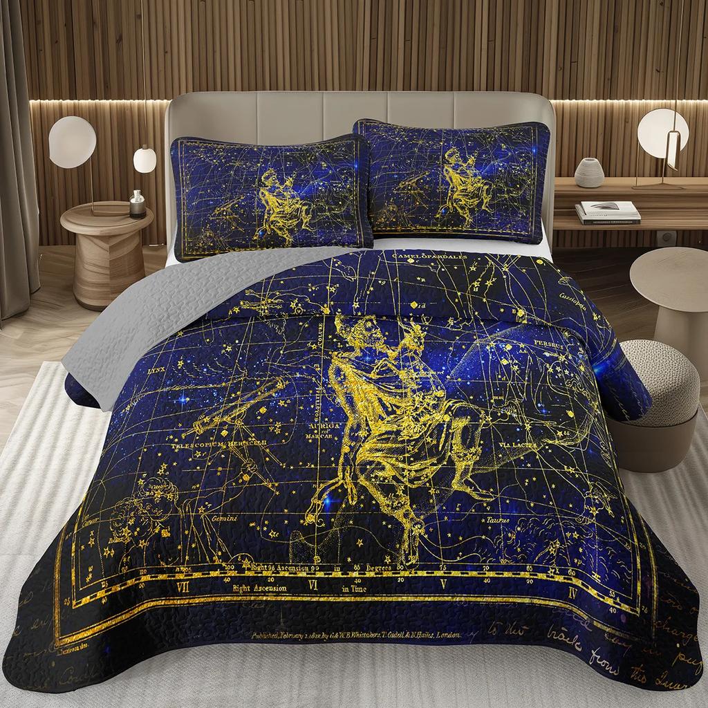Constellation Coverlet Queen Psychedelic Celestial Bedding Trippy Galaxy Bedspread Set Twelve Constellations Zodiac Quilt Set