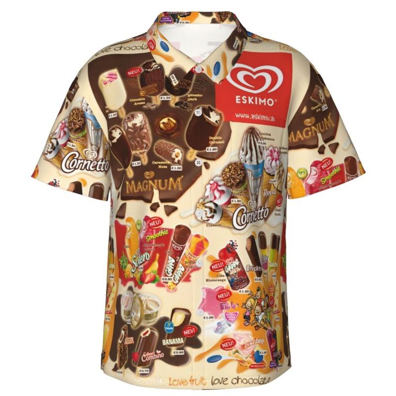 Camicia Hawaiana Vintage da Uomo con Gelato, Abbigliamento da Spiaggia, Vacanze Estive, Retrò, Menu, Poster, Camicie a Bottoni