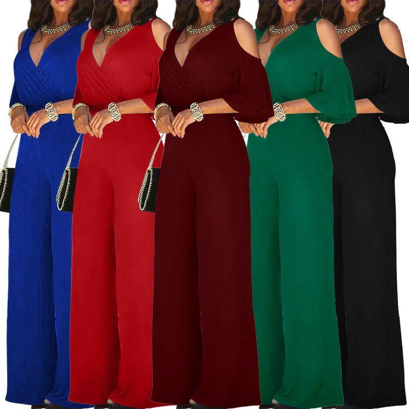 Casual V-neck Jumpsuit Women Elegant Casual V-neck Loose Waist Wide Leg Jumpsuit Women