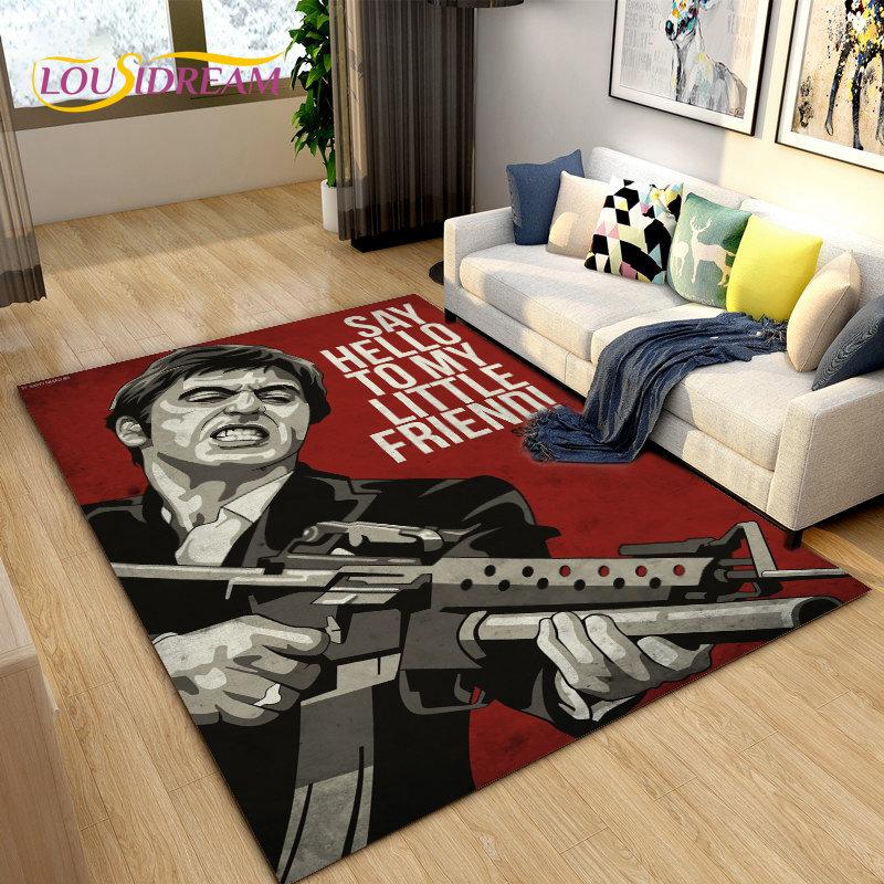 Film Scarface 3D tisk koberec velký, koberec do obývacího pokoje, ložnice, pohovky, rohožky, dekorace, dětské hrací protiskluzové rohožky