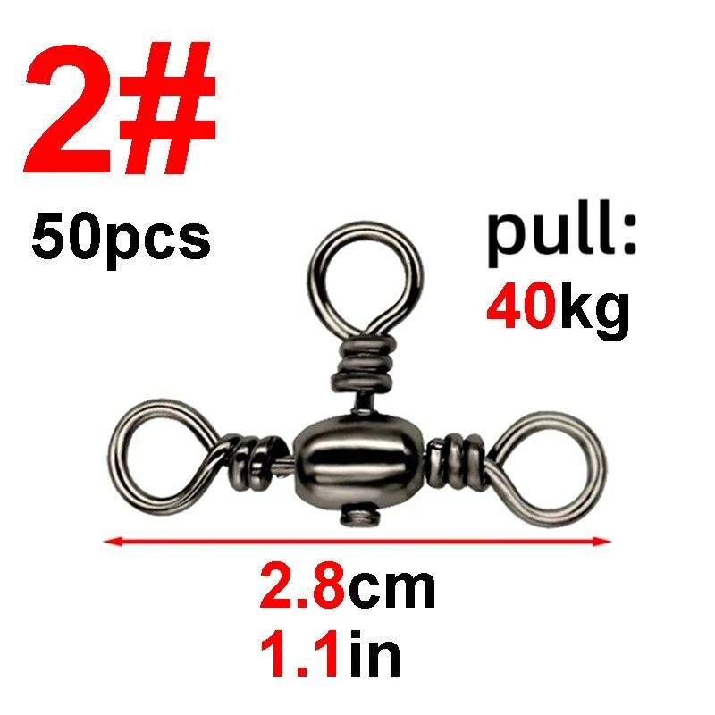 50PCS/Bag Fishing Accessories Black Nickel Plating Three-Prong Connector T-Swivel Sub-Line Splitter Outdoor Fishing Bazi Ring