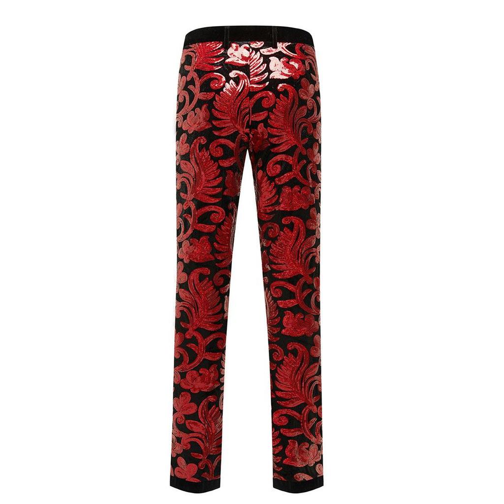 PYJTRL Mens Fashion Shiny Sequin Floral Pattern Pants Expandable Waist Trousers