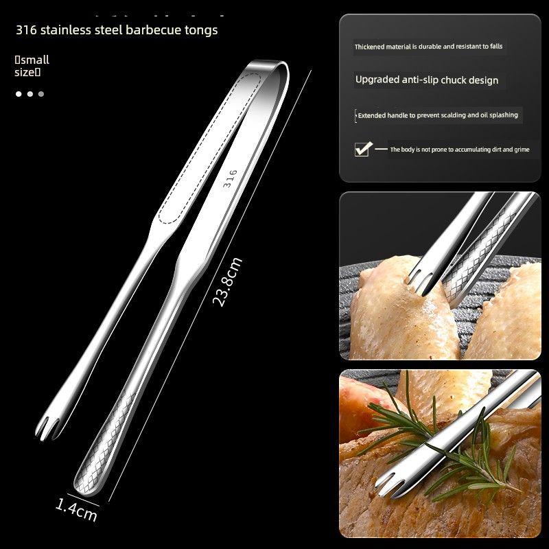 

316 Stainless Steel Clip Kitchen Oven Mitts Food Clip Special Barbecue for Fried Steak Commercial Korean Style Barbecue Clip Long 316 Fork and Clamp Dual-Purpose (Short Style)