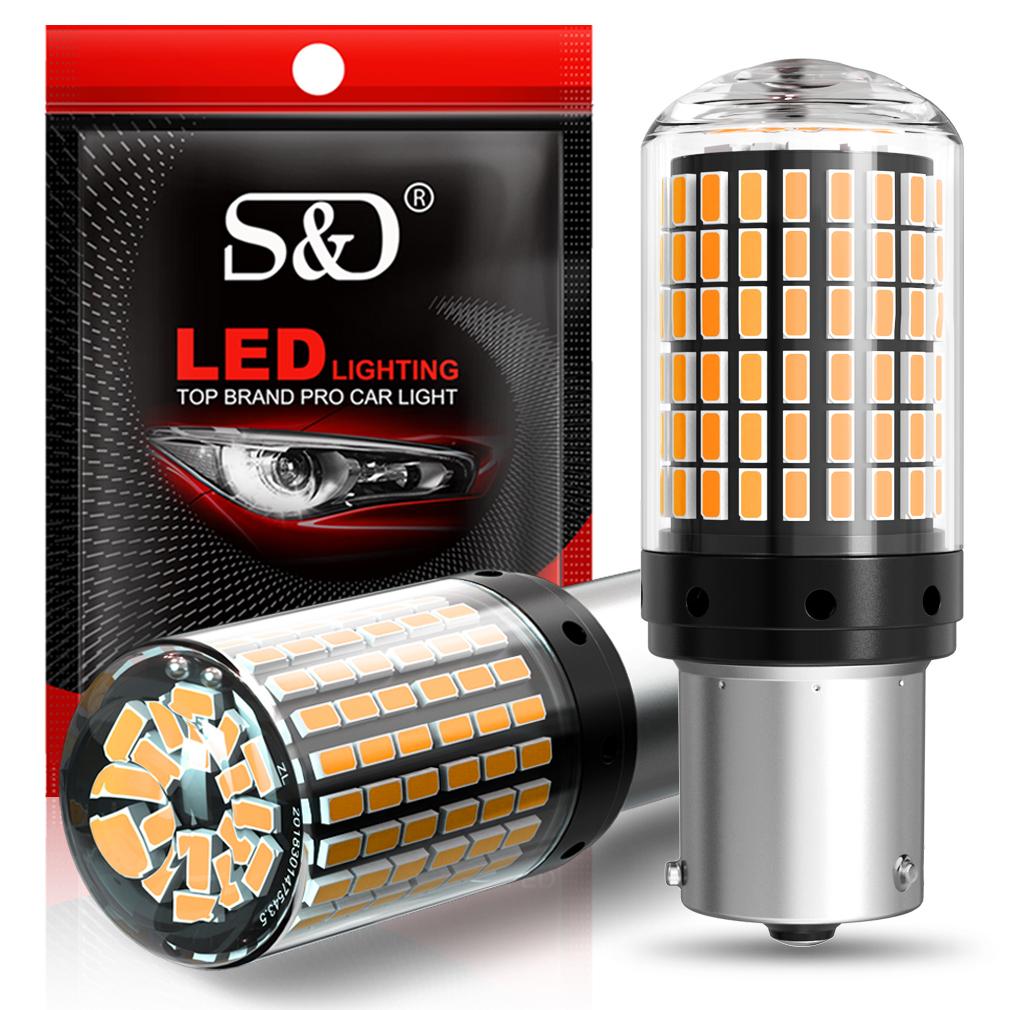 2pcs High Power Car LED Bulbs 1156 BA15S P21W BAU15S PY21W 1157 P21/5W T20 7440 W21W Canbus 144SMD Turn Signal Lamp Brake Reverse Tail Light 12V