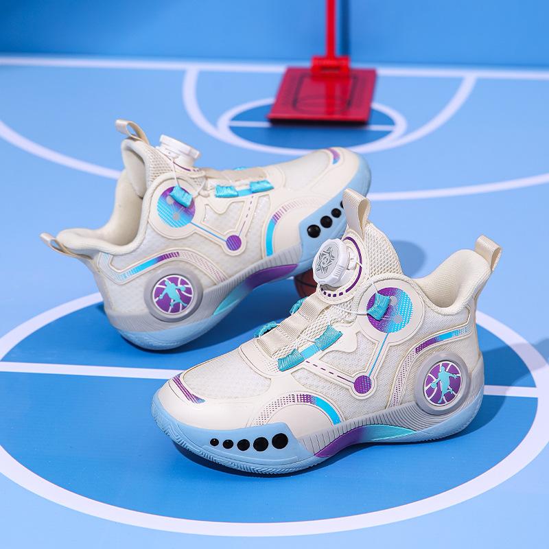 Children's Basketball Shoes Boys' Rotating Button Sports Shoes Boys' Non-slip Practical Shoes Children's Shoes