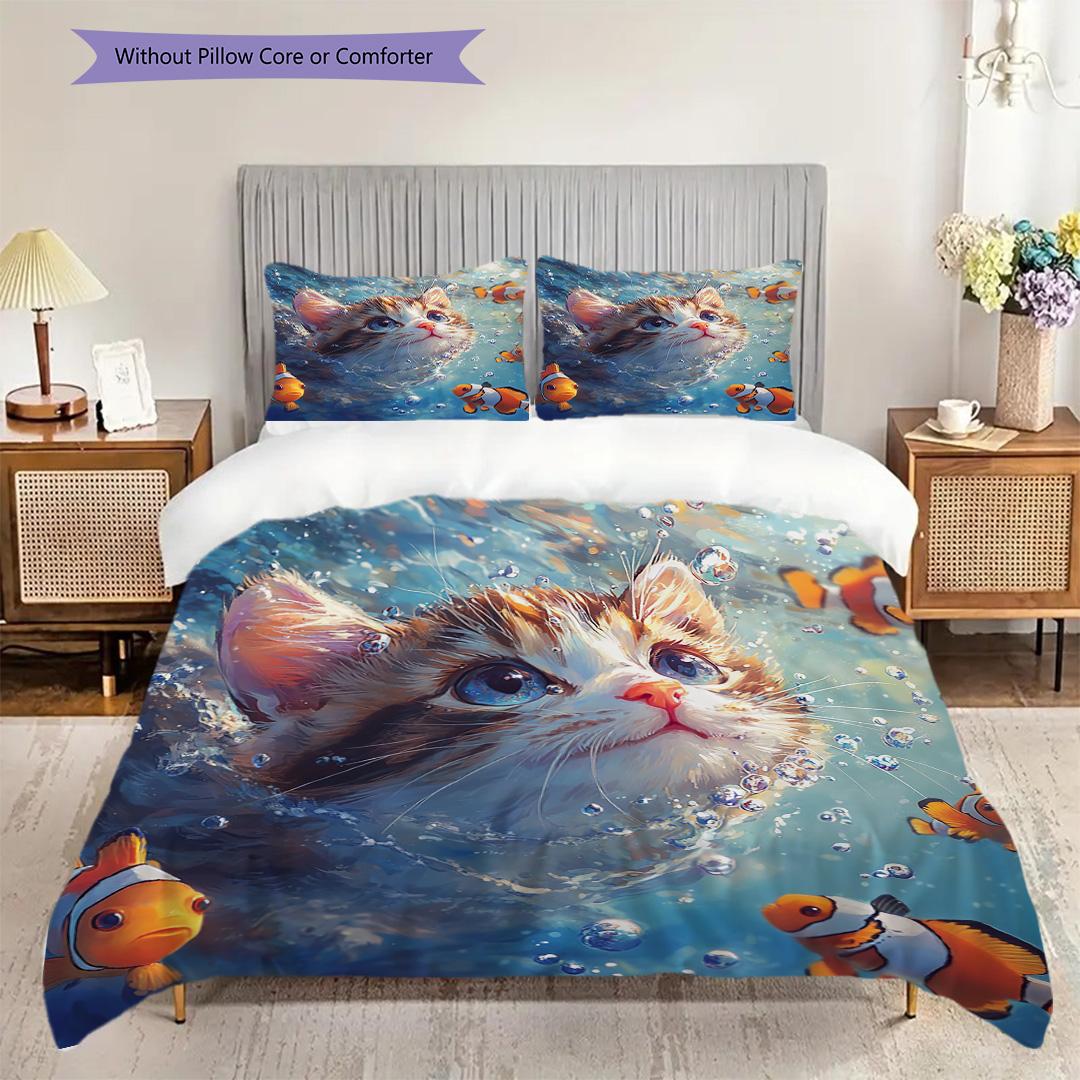 

Ginger cat Pattern Bedding Quilt Set Quilt Cover Pillowcase Home Decoration Birthday Gift (1 * duvet cover + 2 * pillowcase, without core) 135x200cm