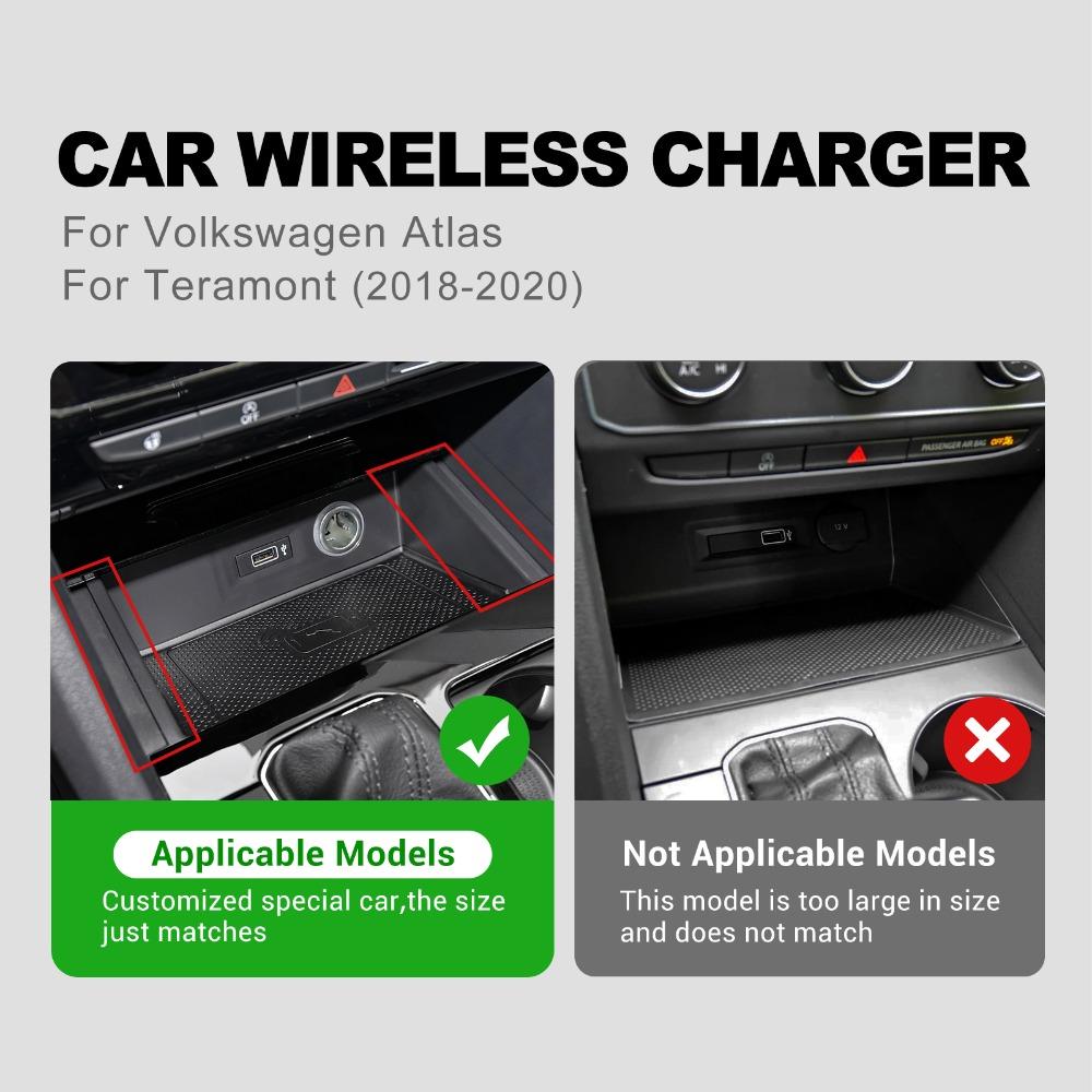 Car Wireless Charger Pad Stable Fast Charging For VW Atlas Teramont 2018-2020 Center Console Storage Box Decoration Accessories