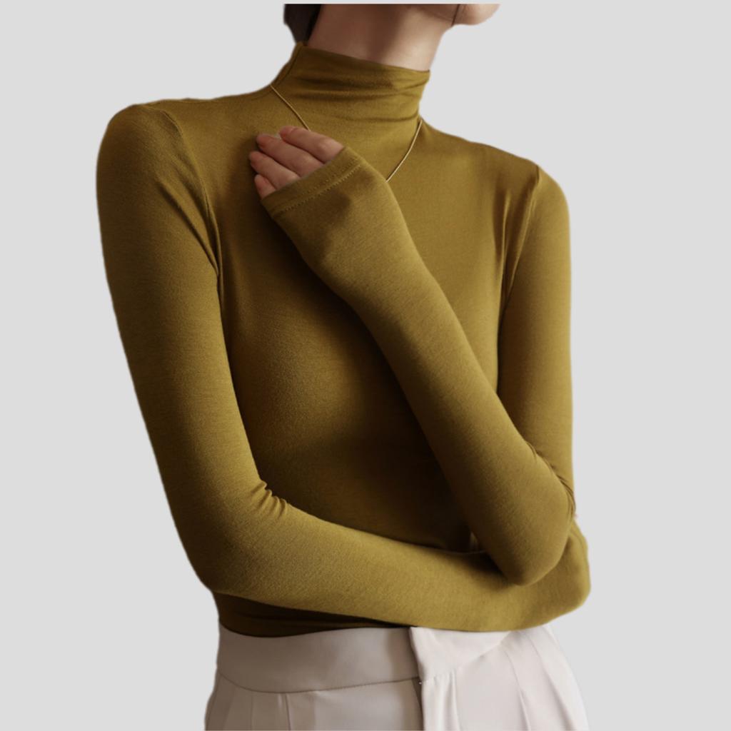 Simple Women's Modal Base Shirt Half-High Neck Pullover Base Shirt Slim-Fit Long Sleeve Stretch T-Shirt