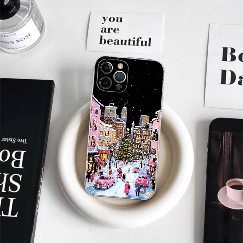Anime Weihnachtsmann Rentier Weihnachtsbaum Handyhülle für iPhone 11 12 13 14 15 16 17 Pro Max Plus Transparente Rückseite