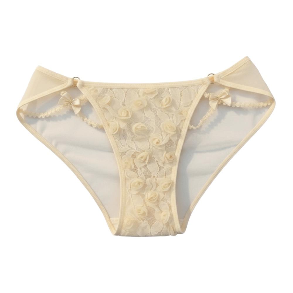 Fashion Low Waist Lace Briefs Hollow Transparent Women Underwear Cotton Crotch Mesh Bow Lace Panties Girl