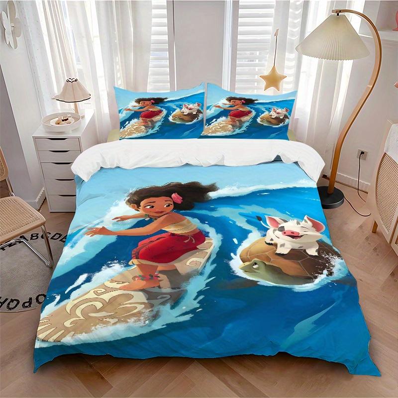 3pcs Moana & Happy Pig Printed Quilt Set - Soft and Comfortable Quilt Cover for Bedroom, Guest Room and Dormitory Decorative Bedding Set 1 Duvet