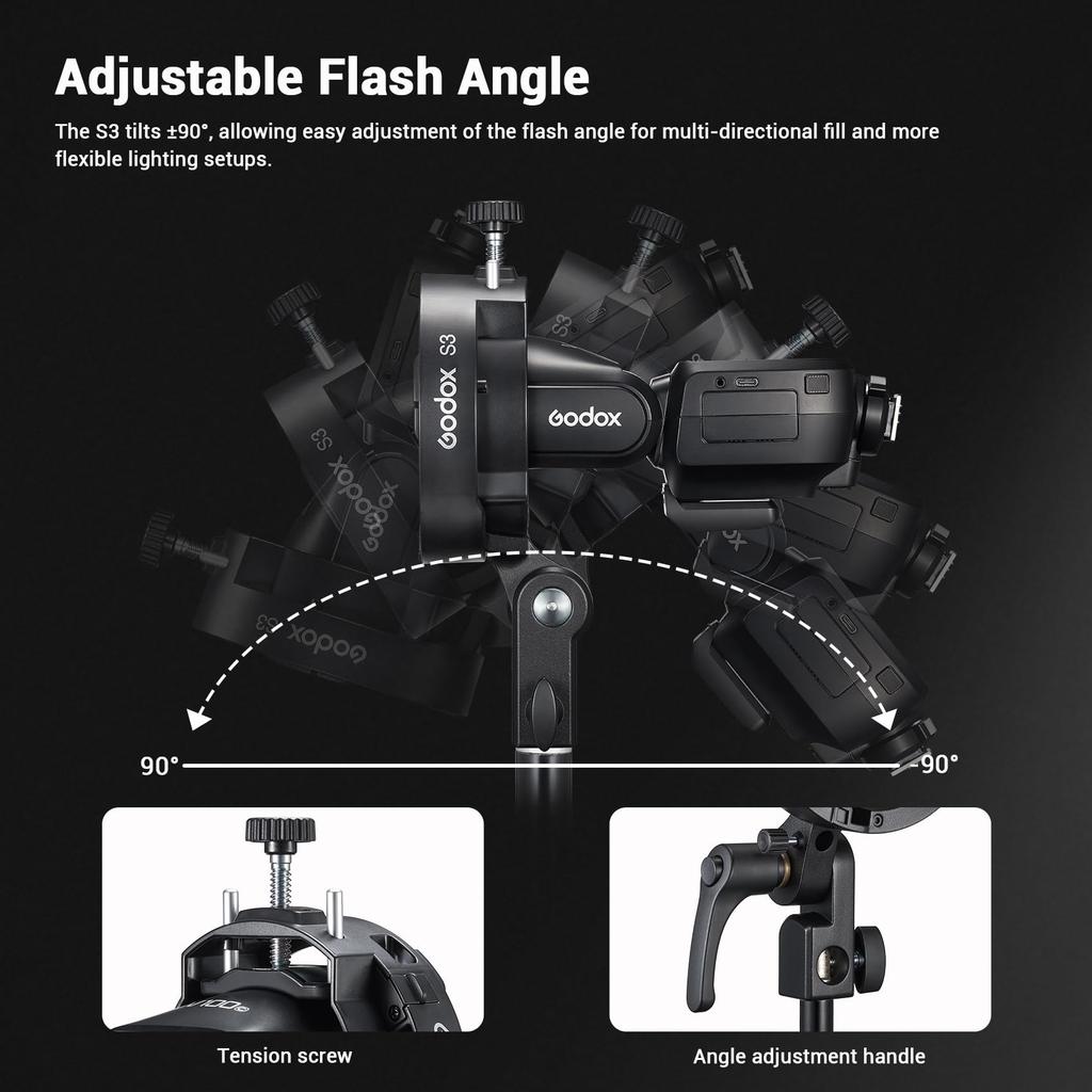 Godox S3 Blitzhalter mit Bowens Typ S Kompakt und Neigbar Geeignet für AD300 Halterung, Ständer, Tragbar, ±90° Einstellung, V1, V100, V1Pro, V860III,