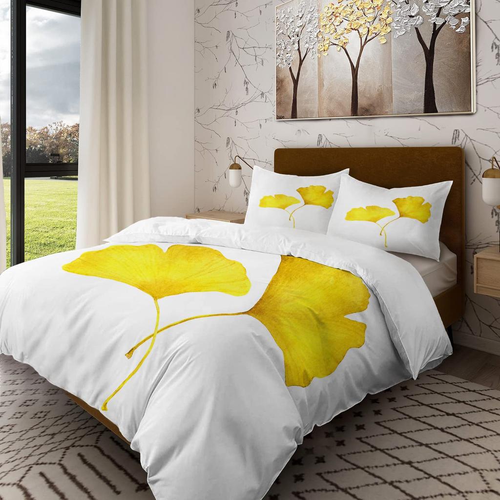 Ginkgo biloba 3D high definition digital printing duvet cover set soft and comfortable bedding