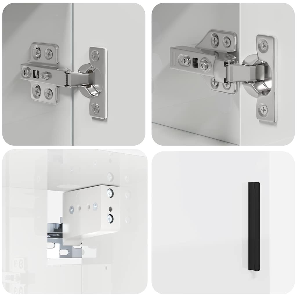 Bathroom Furniture Set 4 Pcs High Gloss White Plywood and Metal