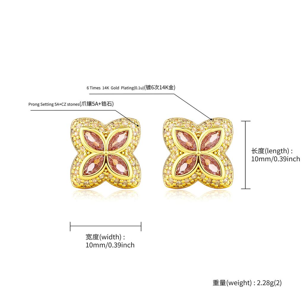 Four-leaf Clover Full Diamond Pave Stud Earrings Simple Ear Jewelry High-end Personality Fashion Ear Accessories