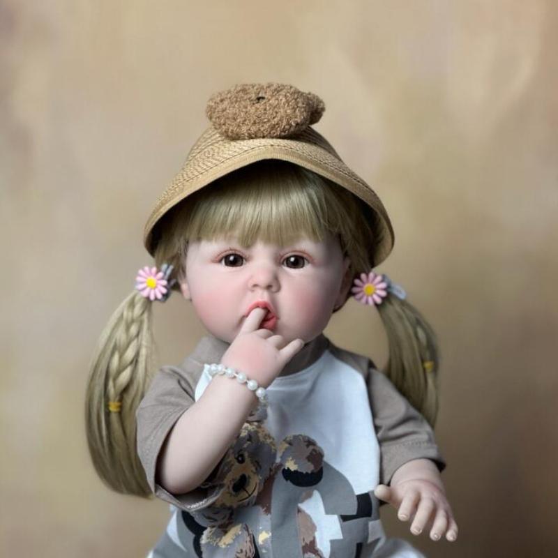 BZDOLL Realistic 55 CM 22 Inch Reborn Baby Full Vinyl Body Girl Doll with Blonde Long Hair Princess Toddler Bebe Christmas Gift