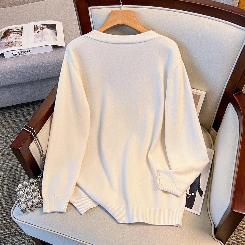 Plus Size Women's Loose Knit Cardigan Sweater for Bust 150-160 cm