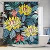 Colorful Floral Shower Curtain Black Background With Green Leaves Yellow Pink Red Purple Flowers Decorative Bathroom Fabric Wate
