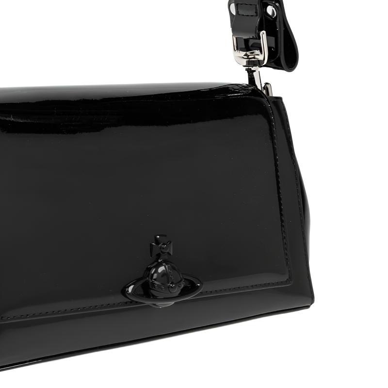 Vivienne Westwood Classic Saturn Logo Leather Shoulder Bag Women shoulder bag Black 46020004WL001ON404