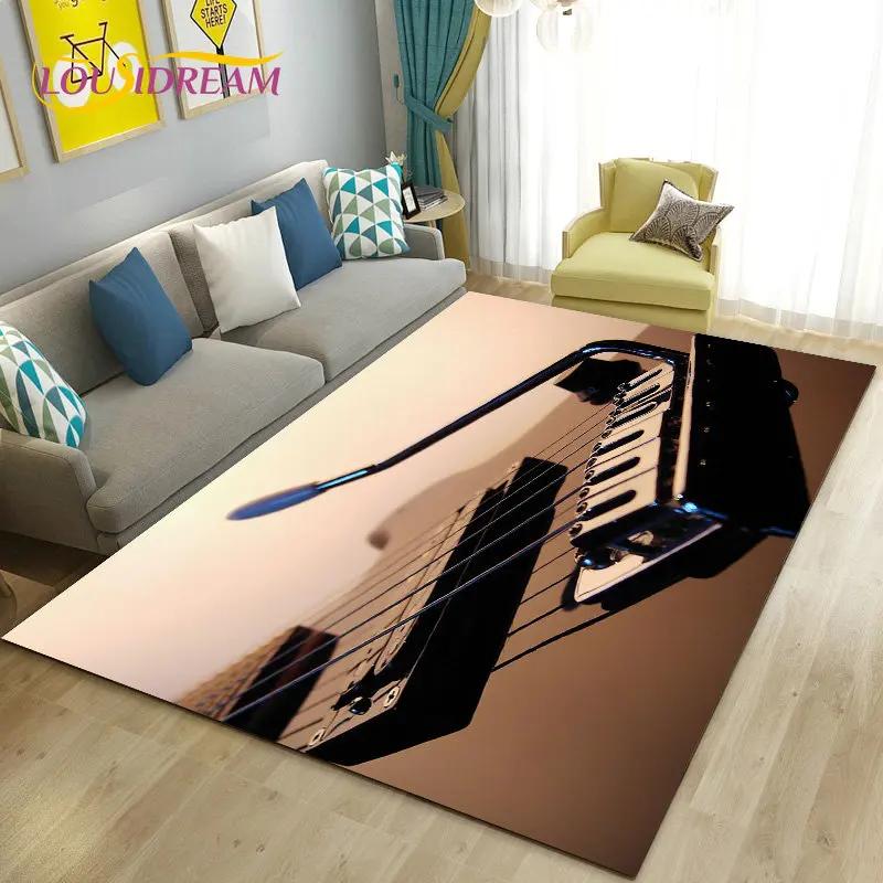 Classical Electric Guitar Music Area Rug Large,Carpet Rug for Living Room Bedroom Sofa Doormat Decoration, Non-slip Floor Mat 3D