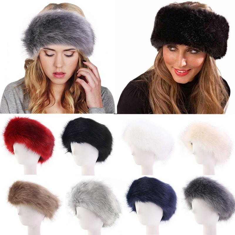 Fashion Fluffy Winter Warm Cap Wide Headband Elastic Outdoor Ski Hats Furry Ear Warmer Soft Warm Earmuff for Women