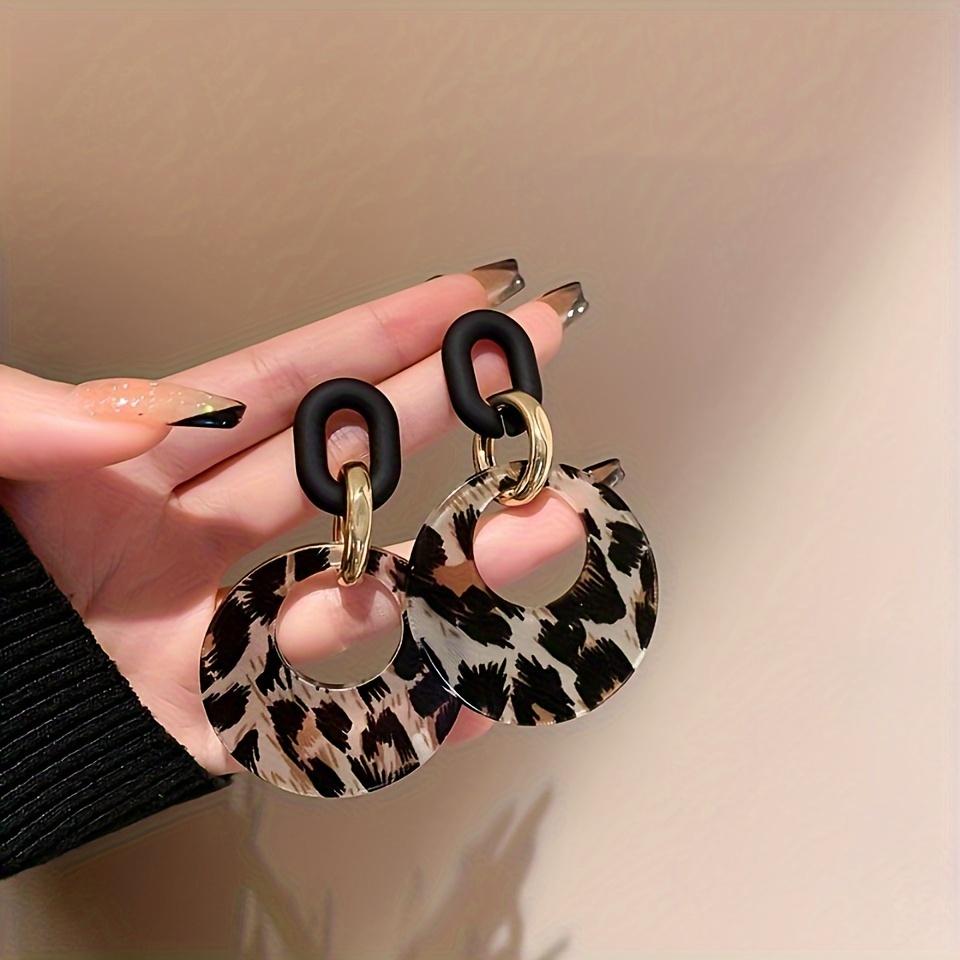 Sexy & Wild Leopard Print Hollow Circle Dangle Earrings - Lightweight Acrylic Fashion Jewelry, Quirky Statement Hoops for Casual Daily Style