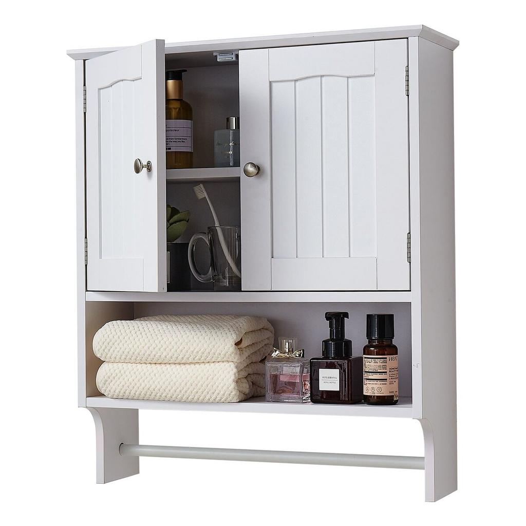 Bathroom Wall Cabinet, 2 Doors and Adjustable Shelf, Over the Toilet Storage Medicine Cabinet Wall Mounted, Hanging Organizer with Open Partition and