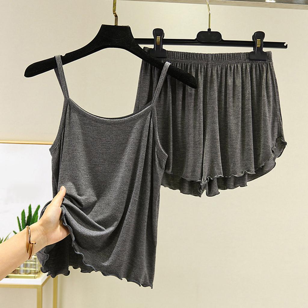 Women's Solid Color Loose Casual Comfortable Suspender Shorts And Pajamas Two-piece Set