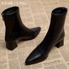Pointed Toe Women Ankle Boots High Heels Chunky Leather Shoes Woman 2025 Trend Winter Fashion Elegant Casual Mujer Snow Botas