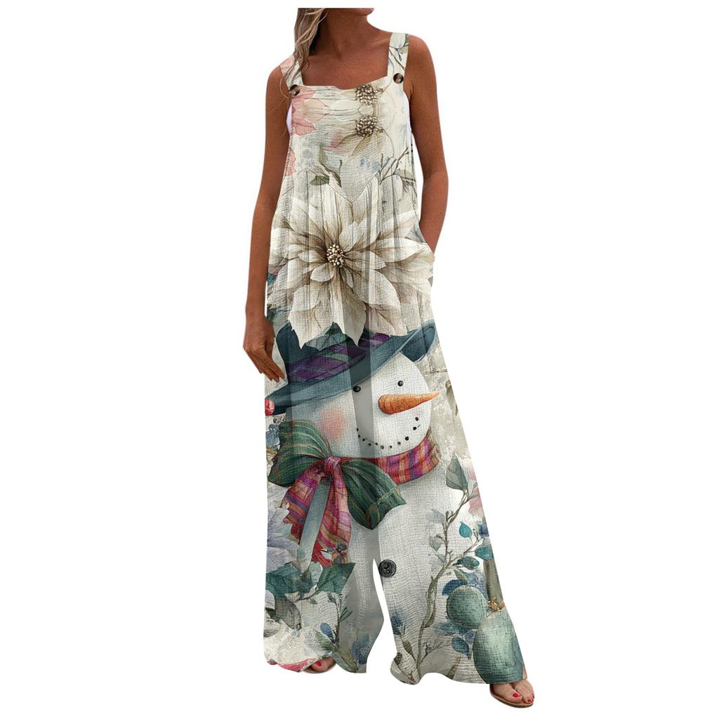 Damen Weihnachten Print Einfarbig Weites Bein Trägerlos Tanktasche Lässiger Einteiler