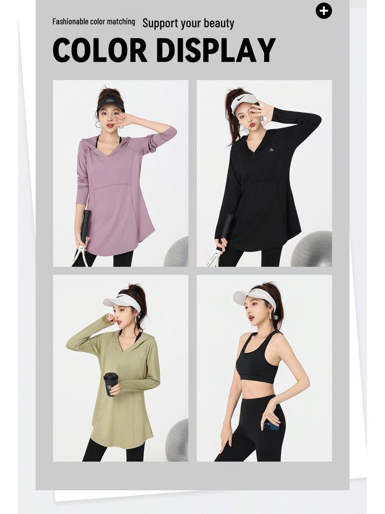 2026 Fashion Plus Size Women's Hooded Yoga & Sports Set - Long Sleeve for Spring/Autumn